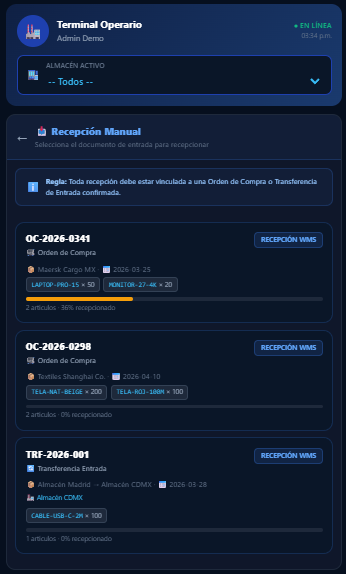 WMS M&oacute;vil Terminal RF
